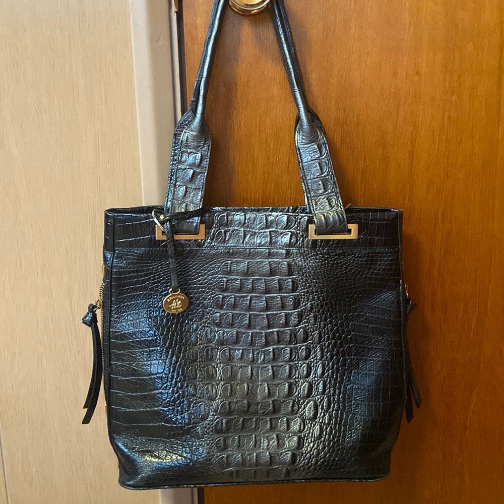 Brahmin charcoal grey snakeskin purse